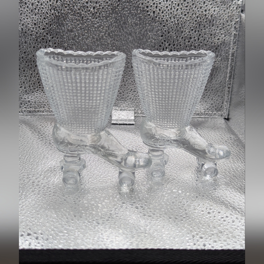 Pressed Glass High Boot Roller Skates Toothpick/Match Holder Vintage
